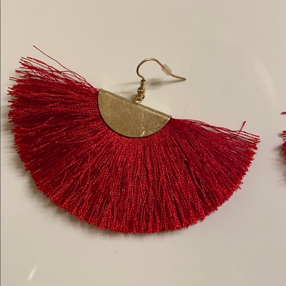 Red Tassel statement Earring - Picture 2 of 2